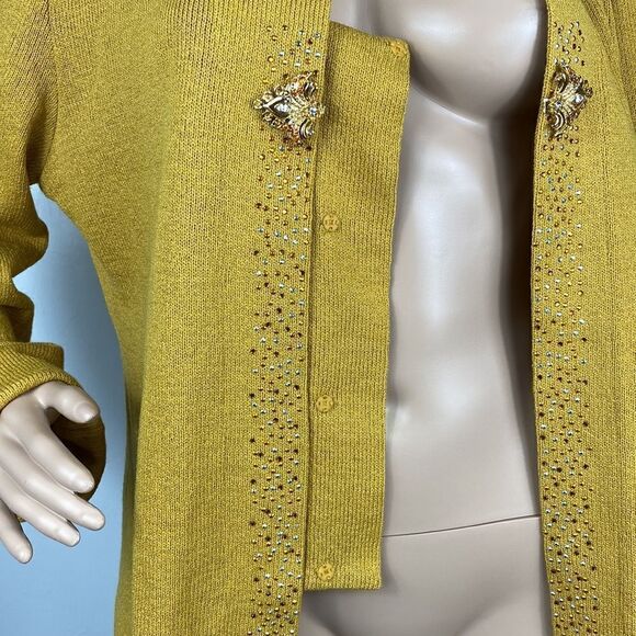 ❤️Last Chance Midnight Velvet Mustard color wool blend cardigan sweater size 16W - Picture 4 of 11